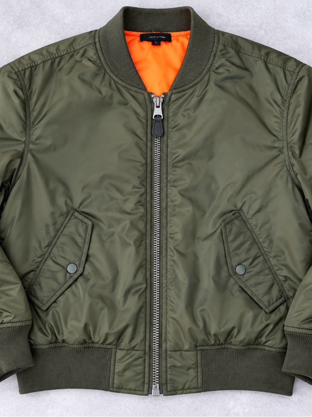 Ring of Fire Olive Green Bomber Jacket with Orange Interior
